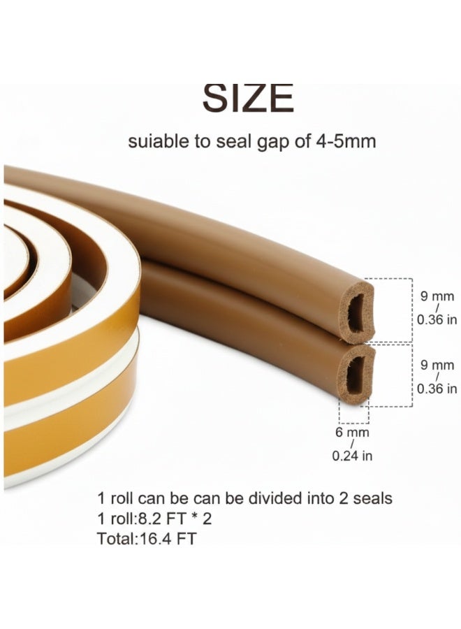 شريط عازل ذاتي  اللصق للباب والنوافذ مقاس 0.9 سم × 6 متر، شريط عازل للطقس بني لحجب الضوضاء والغبار وتوفير حماية منزلية - Image 3